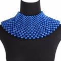 Exaggerated royal blue woven pearl collar necklace with a multilayer shawl silhouette - Blue