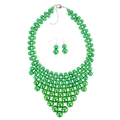Parure collier ras du cou multicouche en perles vertes et boucles d'oreilles assorties - Vert