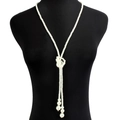 Close-up of vintage multi-layer pearl necklace with a knotted tassel and crystal accents - Single Layer Simple Style (10720)