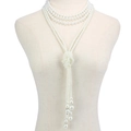 Elegant 1920s vintage multi-layer pearl necklace with woven knot and long pendant strands - Triple Layer Luxury Style (10728)
