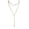 Minimalist gold and silver Y-necklace with circular links and three faux pearl pendants - Gold