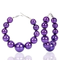 Exaggerated purple pearl hoop earrings featuring a gradient bead design for women - Purple