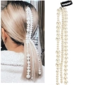 Elegante cadena de perlas para el cabello con flecos y clip BB negro para peinados - Estilo de Borla de Perlas de Tres Capas (11190)