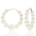 Elegant oversized hoop earrings featuring gradient faux pearls with silver metal hooks - White