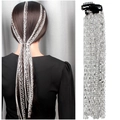 Minimalistische silberne mehrlagige Haarkette mit langen Fransen und schwarzen Clips - Hauptbild Doppelclip-Set (Hauptbild 1A2B)