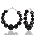 Exaggerated black bead hoop earrings for women featuring shiny resin pearls - Black