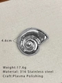 Polished silver seashell brooch in 316 stainless steel with mirror finish detail - Silver Conch