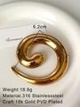 Modern 18k gold plated stainless steel spiral brooch with a polished mirror finish - Gold Snail