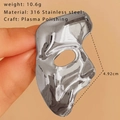 Polished silver mask brooch in 316 stainless steel held by hand to show 4.92cm size - Silver Mask