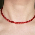 Bohemian style choker necklace featuring vibrant translucent red seed beads for women - Transparent Red