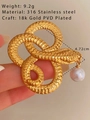 Gold snake brooch with scale texture and white pearl pendant in 316L stainless steel - Gold Snake