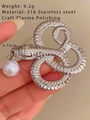 Silver snake brooch in 316 stainless steel with scales and white pearl detail - Silver Snake