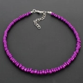 Bohemian purple beaded choker necklace with adjustable silver lobster clasp closure - Purple