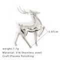 Polished 316 stainless steel jumping elk animal brooch in silver mirror finish for women - Silver Deer