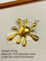 Golden 18k PVD plated stainless steel abstract splash brooch measuring 7cm in size - Gold Fireworks