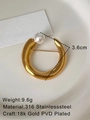 Golden stainless steel C-shaped brooch with white pearl and 18K gold PVD finish - Gold Letter C
