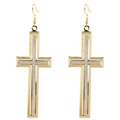 Exaggerated geometric hollow cross earrings in gold metal with silver glitter inlay - Cross Style (F6430)