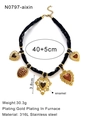 Fashion heart pendant necklace with black woven band and gold stainless steel charms - Gold