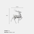 Silver stainless steel deer brooch, 6cm high by 3.7cm wide, 8g weight with polished finish - Silver