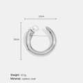 Minimalist silver stainless steel C-shaped brooch with white pearl in 3.6cm size - Silver