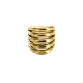 Close-up of a wide multi-layer gold stainless steel ring with stacked parallel bands - US 6 / Gold