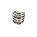 Detail view of silver multi-layer stacked rings with a high-polished mirror finish - US 6 / Steel
