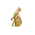 Broche de gato en oro pulido con intrincada textura metálica hueca y patrón recortado - Dorado