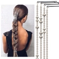 Silver bead fringe hair chain with black clips for long braided hair styles - Set (ABC1D2)