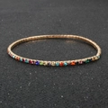 Sparkling multicolored rhinestone elastic tennis bracelet with a polished gold finish - Colorful