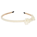 Elegante diadema oro champán con doble fila de perlas y detalle de lazo lateral de perlas - Estilo de Lazo con Doble Fila de Perlas (9500-3)