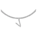 Macro shot of silver tennis chain necklace with crystal-encrusted V-shaped pendant - V Silver