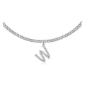 Macro shot of silver tennis necklace with crystal pavé and letter W pendant - W Silver