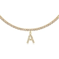 Sparkling gold tennis chain with iced-out alphabet A pendant and clear crystals - Gold A
