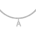 Silver A-letter pendant necklace with sparkling tennis chain design for women - A Silver