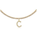 Gold letter C pendant necklace with sparkling crystal rhinestones and tennis chain - C Gold