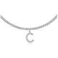 Silver-toned tennis necklace with sparkling cubic zirconia letter C pendant charm - C Silver