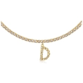 Sparkling gold necklace featuring a crystal-encrusted tennis chain and a large letter D pendant - D Gold