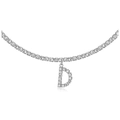 Silver tennis chain necklace with iced out crystal pavé letter D pendant for women - D Silver