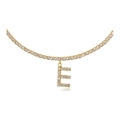Gold-plated letter E pendant necklace with sparkling cubic zirconia on white background - E Gold