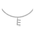 Silver-colored tennis chain necklace featuring a pave-set rhinestone letter E pendant - E Silver