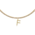 Gold tennis chain necklace with a sparkling pavé crystal letter F pendant for women - F Gold