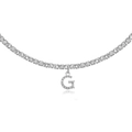 Silver finish tennis chain necklace with iced-out letter G pendant and zircon stones - G Silver