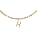 Sparkling gold tennis chain necklace featuring a large iced-out letter H pendant for women - H Gold