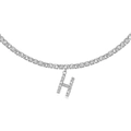 Silver tennis chain necklace with iced-out rhinestone letter H pendant for women - H Silver