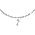 Silver tennis chain necklace with iced out letter I pendant and sparkling zircons - I Silver