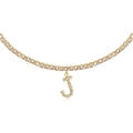 Gold tennis chain necklace featuring a sparkling rhinestone-encrusted letter J pendant - J Gold