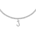 Sparkling silver tennis chain necklace featuring a crystal-encrusted letter J pendant - J Silver