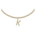 Gold tennis chain necklace featuring a sparkling iced-out letter K initial pendant - K Gold