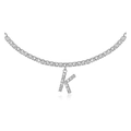 Silver-tone tennis chain necklace with a crystal-encrusted letter K pendant for women - K Silver