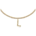 Golden tennis chain necklace with a large crystal-encrusted letter L pendant for women - L Gold